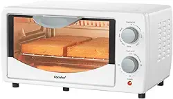 COMFEE' Bancada pequena para torradeira, 4 fatias, mini forno de pizza de 22 cm, forno compacto, 2 prateleiras para torrar, assar, 950W, branco, CTO-E101A (WH)