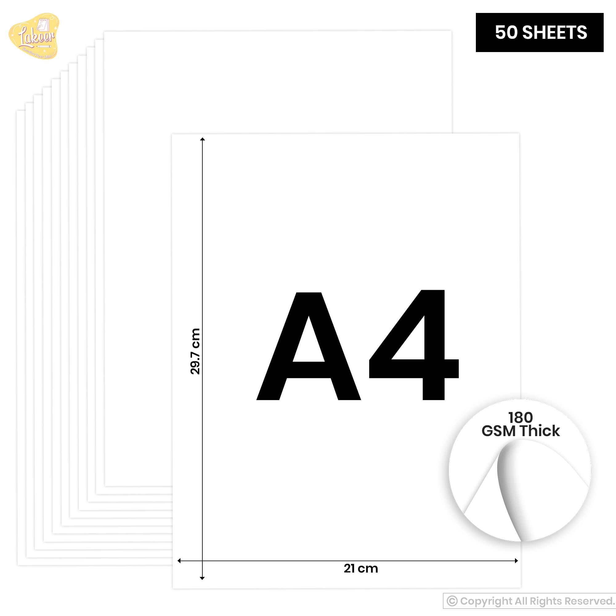 Lakeer A4 Color Paper 50 Sheets (White) Premium Colour 180 GSM Pack for Copy Printing, DIY Art & Craft, Projects, Decoration, Other Office Printing, etc. 1
