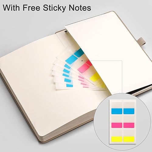 Miniatura 5 de EMSHOI Cuaderno de diario rayado, diario de cuero de 4.23 ozm con notas adhesivas y 256 páginas numeradas, cuaderno A5 de tapa dura con rayas