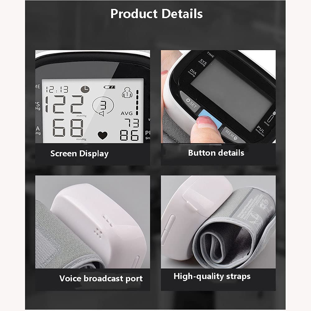 Monitor per la Pressione sanguigna, Monitor per la Pressione del Sangue del Polso per Uso Domestico Monitor BP con Polsino da Polso, Display Ampio modalità Dual Utenti per Uso Domestico,Voice