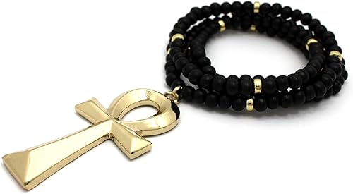 Miniatura 3 de CBC - Colgante egipcio de Ankh con símbolos egipcios en 0.236in, 29.9in o 0.315in, 36 pulgadas, collar de cuentas de madera en tono dorado o rodio