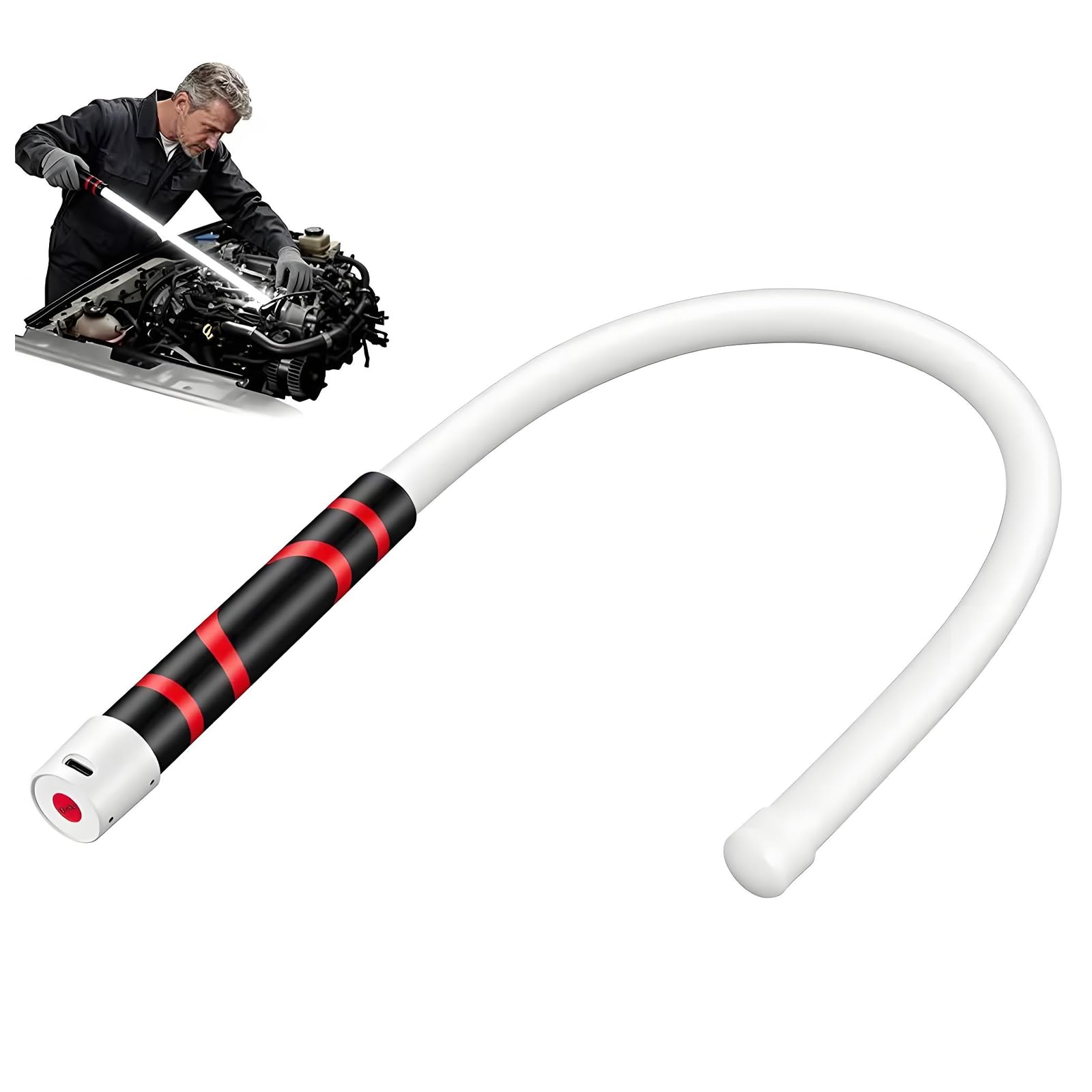 76CM Extra-Long Flexible LED Flashlight Stick, Rechargeable Inspection Lamp, Bendable High Lumens LED Work Lights 3 Brightness Modes Inspection Precision Lighting for Mechanics Car Repairs (76cm)