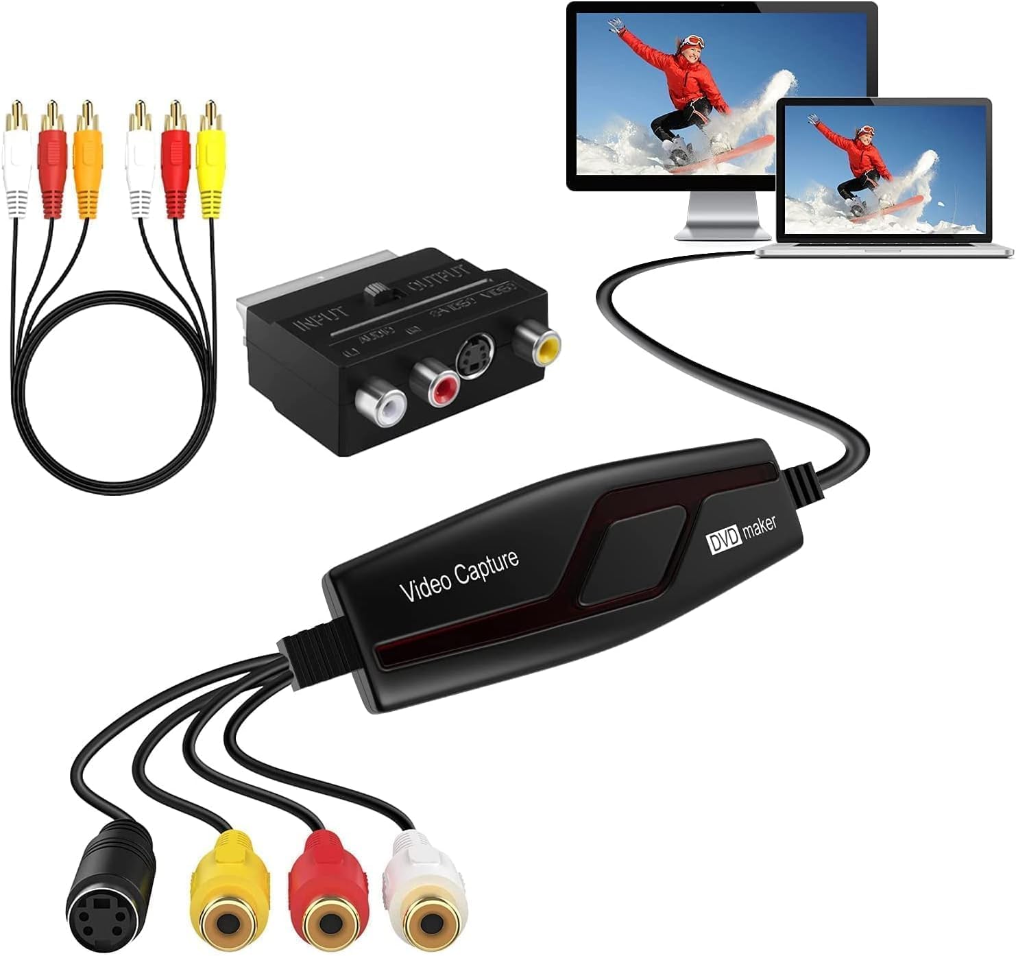 Video Capture Card USB 2.0, RCA to USB Video Capture Device, Digital Video Converter to Save Digital Files for Your Mac OS X Windows 7 8 10 PC, One Touch VCR TV to DVD-image-0