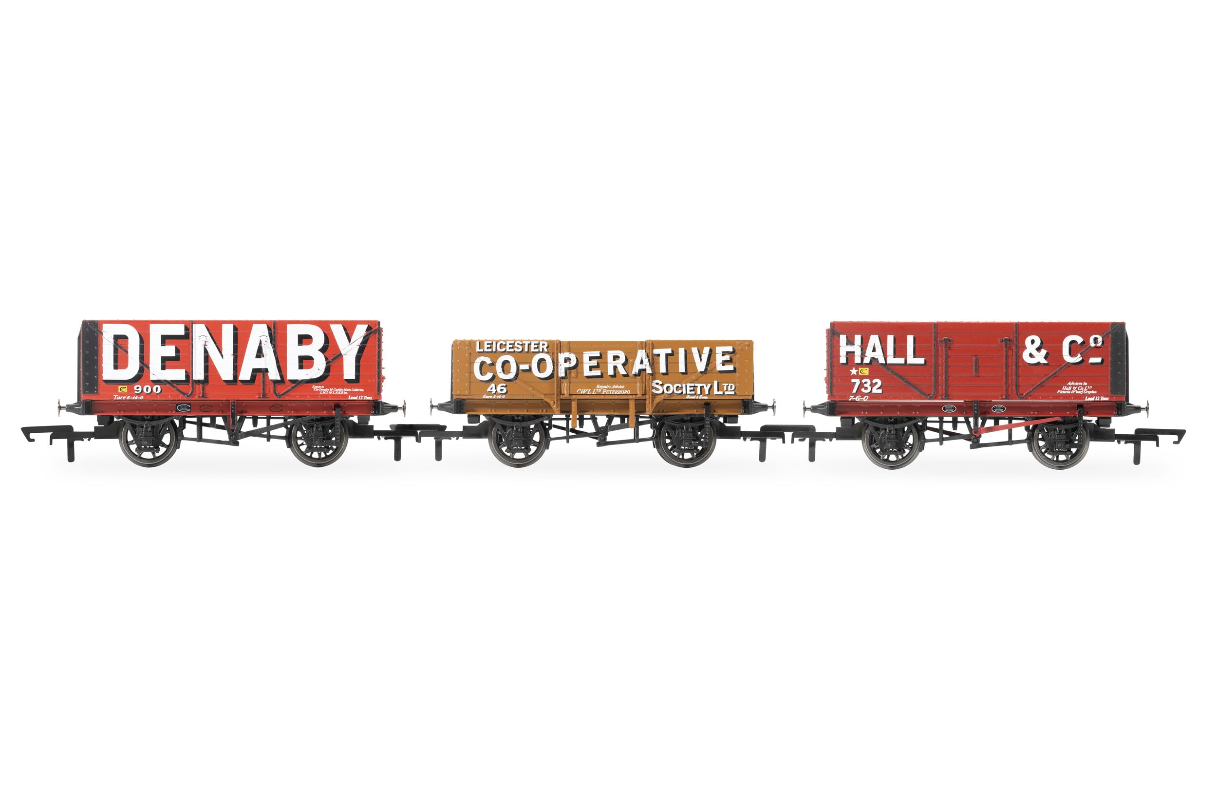 HornbyWagons - R60104 Triple Wagon Pack, Denaby Colliery, Leicester Co-Op & Hall & Co - Era 3 Train Toy, 00 Gauge Wagons & Freight for Train Set, Models for Adults - 1:76 Scale Model Gift
