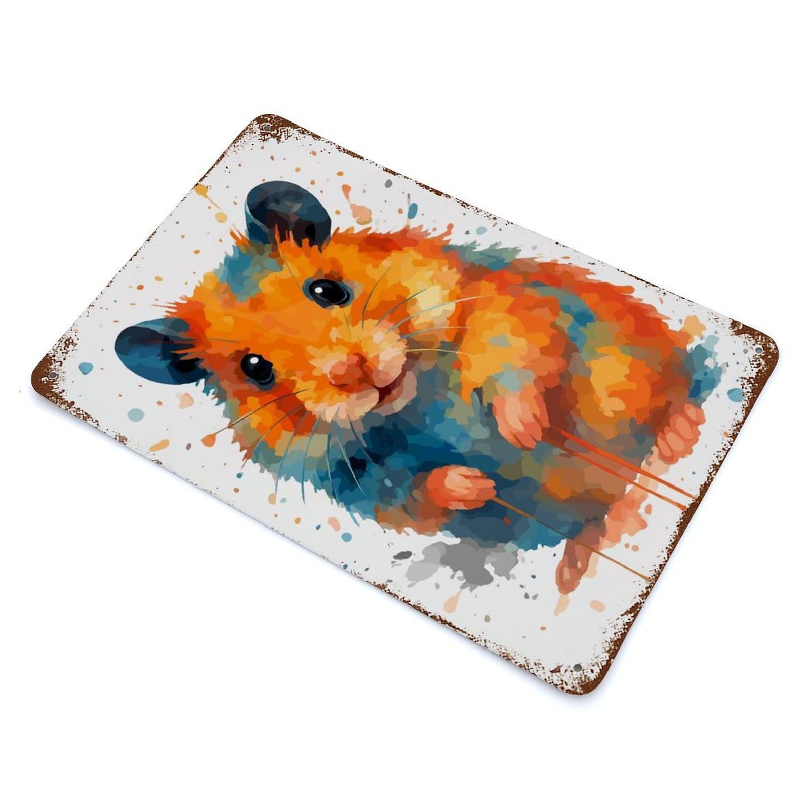 Rust Effect Watercolor Hamster Vintage Rust Metal Sign 11.8"x7.9", Classic Wall Plaque for Shed, Workshop And Garage Wall Decor