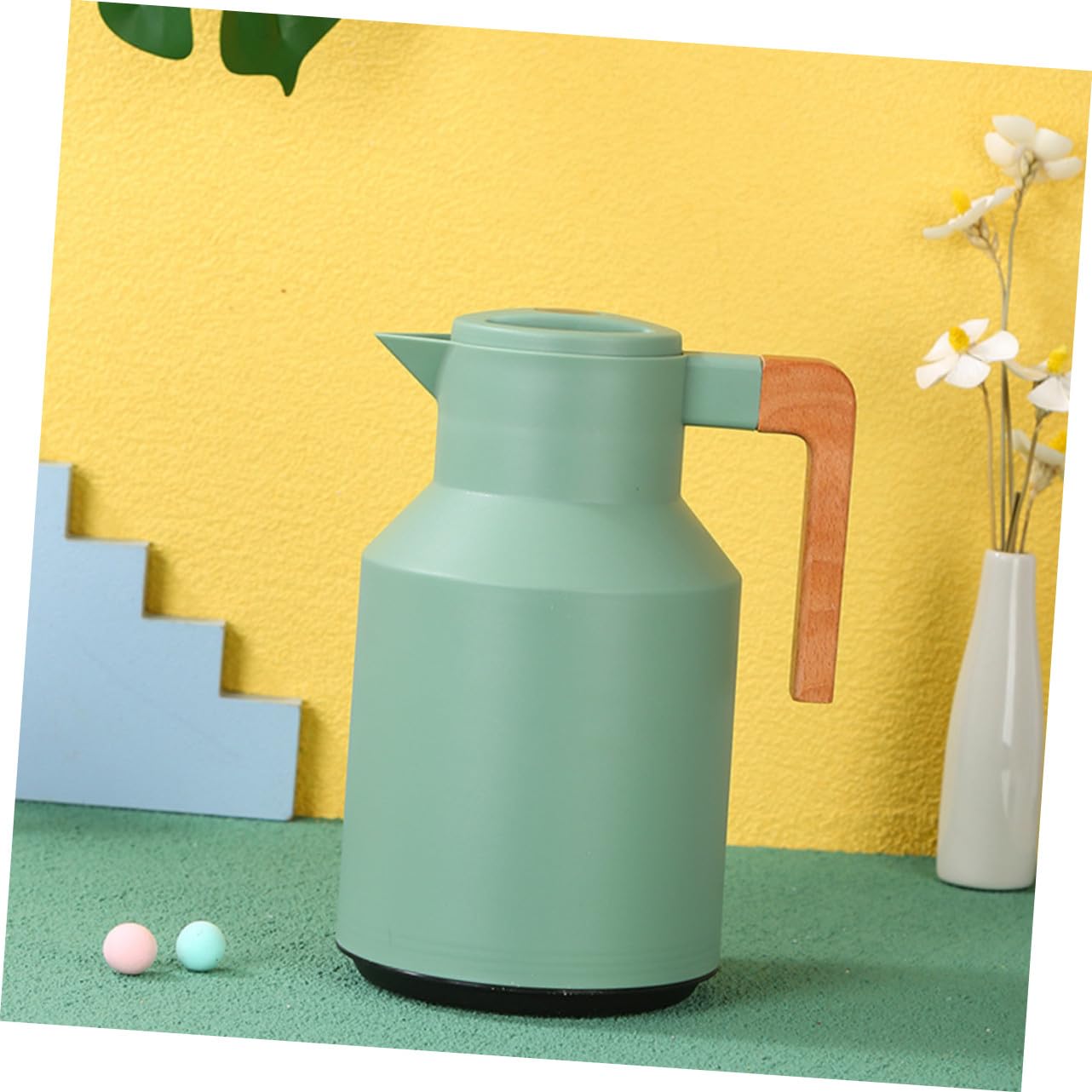Isolier kanne mit Glas innenkolben und Holzgriff Wärmeisoliert Hitzebeständig für Heißwasser und Kaffee Praktisches Design für Haushalt und Büro Wärmehaltend Bpa frei Stilvoll