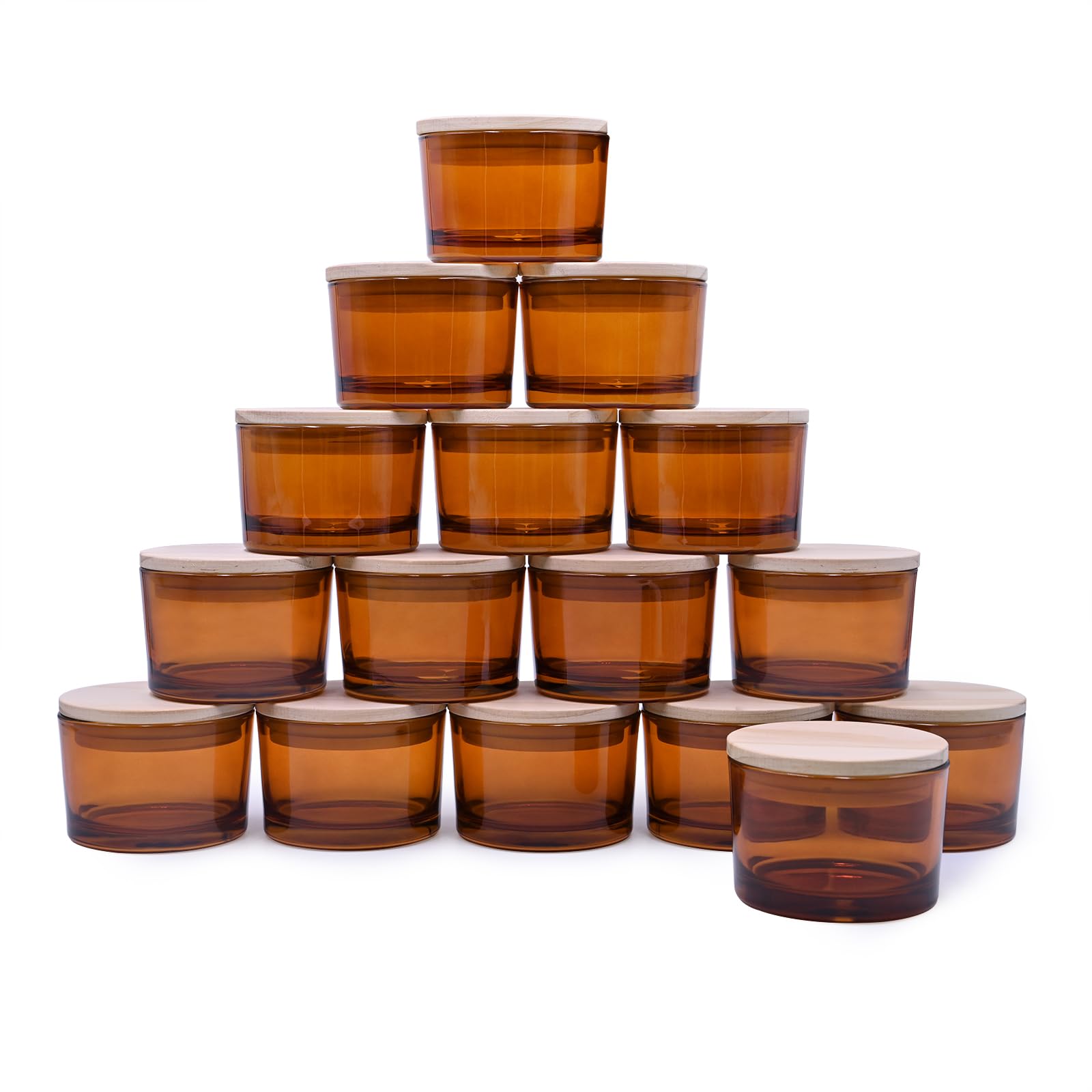SHOWIN Thick Candle Jars for Making Candles 16 Pcs, 4 OZ Empty Jars with Wood Lids for Candle Making, Sample Container - Dishwasher Safe,Clear Brown