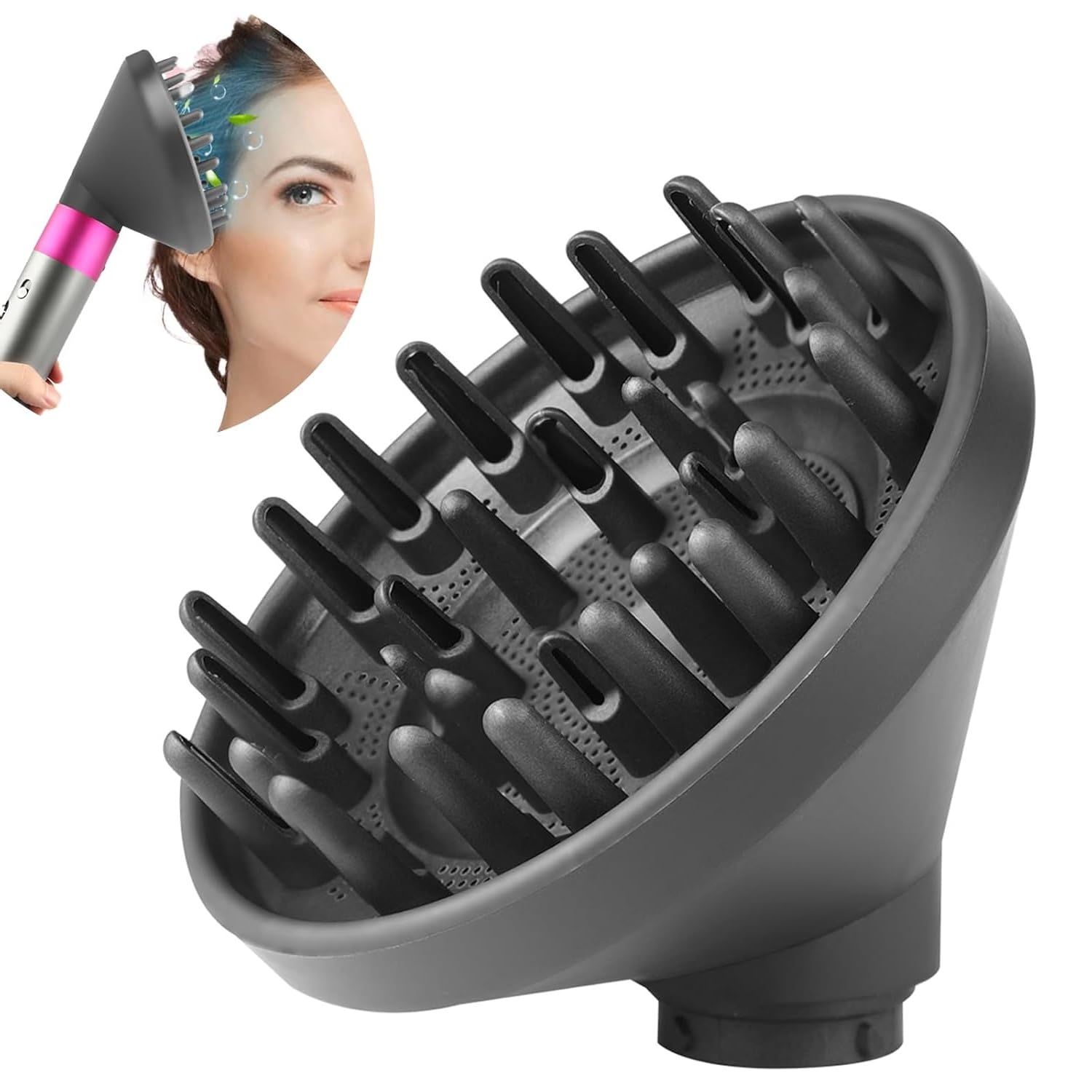 STAYOUNGPortable Hair Diffuser Attachment Compatible with Dyson Airwrap HS01/05 - Hair Dryer Diffuser Nozzle Converting for Air wrap Styler To Hair Dryer (Grey)