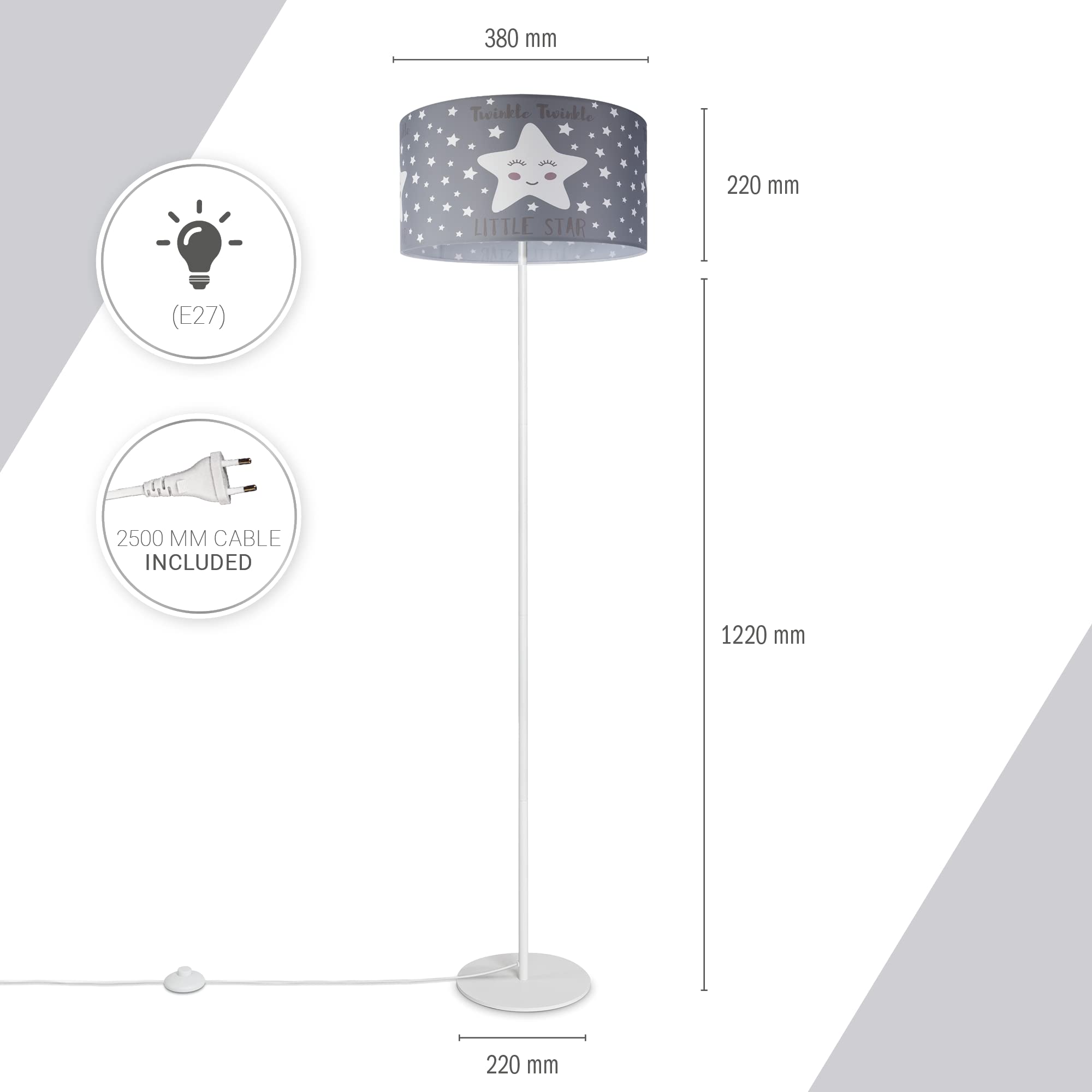Paco Home Luminaria Pie Niños Lectura Habitación Infantil Lámpara Pantalla Tela Redonda Estrellas Luna Bebé E27