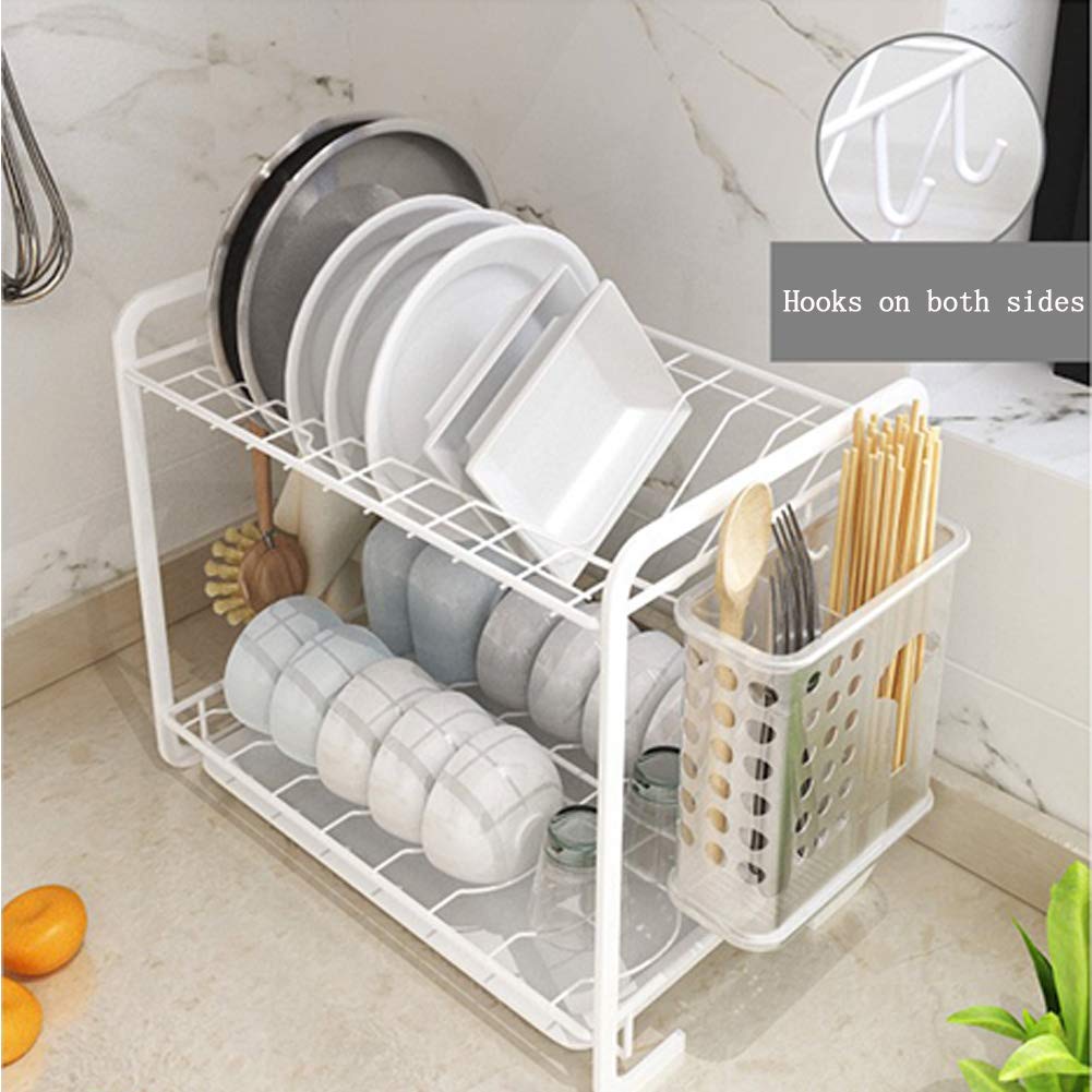 Support À Vaisselle pour 11 Assiettes, 14 Bols Et Porte-Baguettes Amovible, Support De Séchage pour Bol Et Tasse avec Égouttoir, Blanc