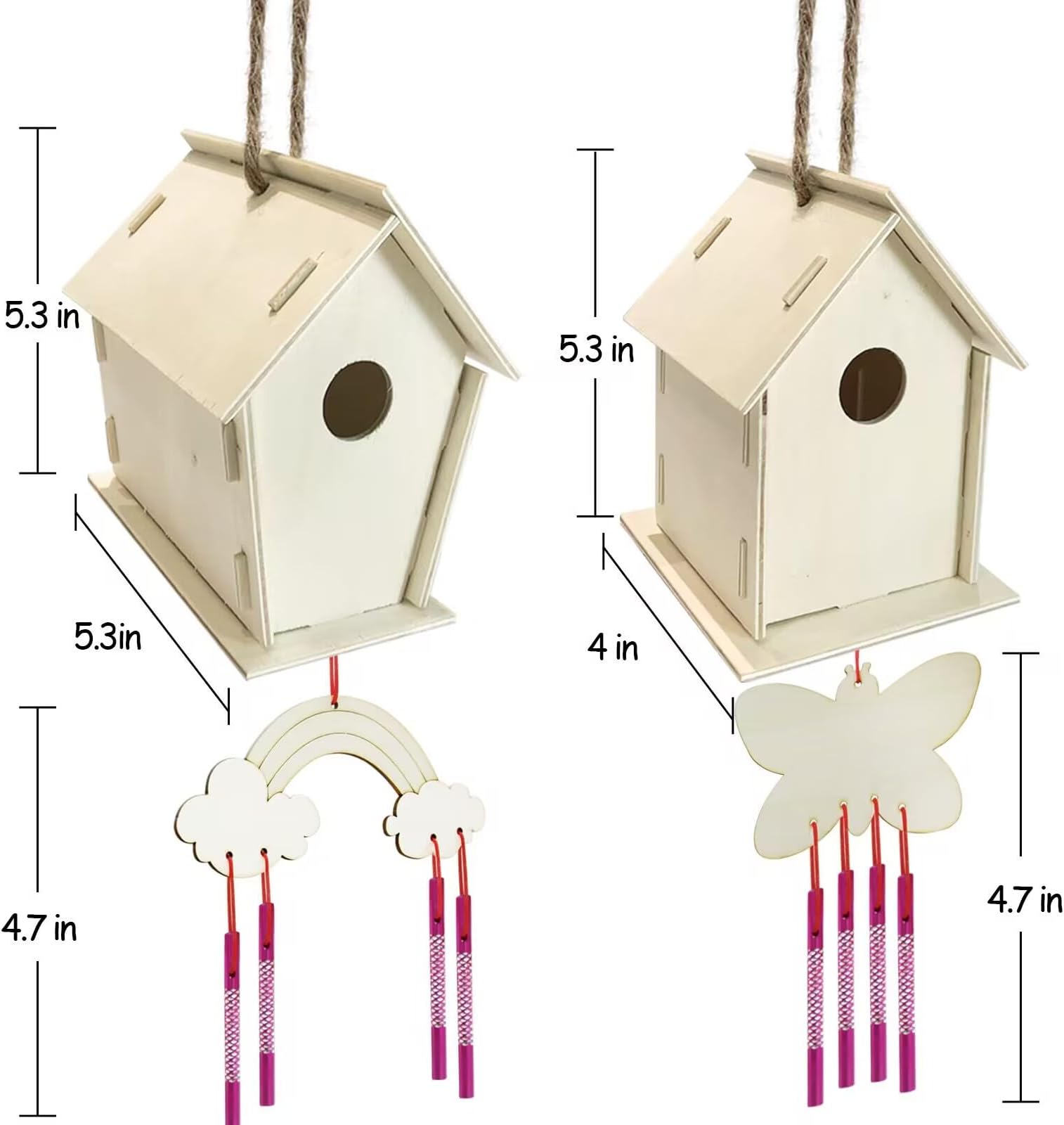 ORIENTAL CHERRY Crafts for Kids Ages 4-8 - 4 Pack DIY Bird House Wind Chime Kit - Build and Paint Birdhouse (Includes Paints & Brushes) Wooden Arts for Girls Boys Toddlers Ages 3-5 4-6 8-12