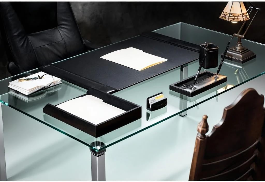 Black Leather 34 x 20 Side-Rail Desk Pad