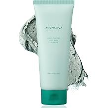 AROMATICA Super Tea Tree Clay Mask Cleanser (5.0 fl oz) | Blackhead Remover &amp; Pore Minimizer for Face, Korean Face Wash with Tea Tree Oil, 2 In 1 Acne Skin Care Clay Mask &amp; Cleanser