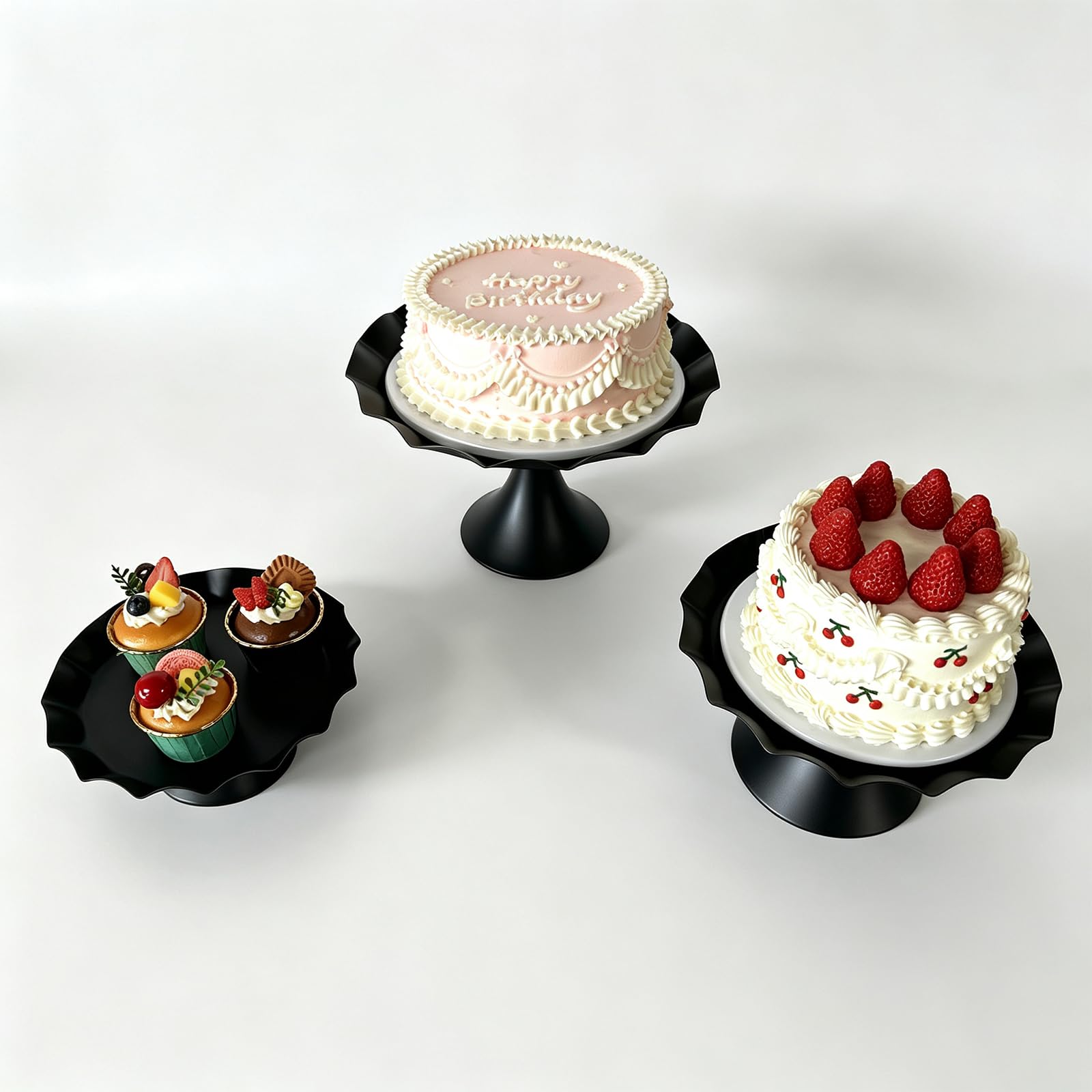 Juego de soporte de metal para tartas de 3 niveles, bandeja para cupcakes con borde festoneado, bandeja de exhibición de postres, soporte decorativo para servir para bodas, cumpleaños, fiestas de té
