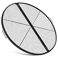 Ferrochef 40 Inch X-Marks Fire Pit Grill Grate Round Foldable Fire Pit Cooking Grate Heavy Duty Steel Campfire BBQ Grill Grid with Handles for Outdoor Camping Cooking, Black