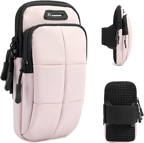 Miniatura 14 de Soporte para teléfono, bandas de brazo para entrenamiento, uso para correr, caminar, senderismo y ciclismo (blanco grisáceo) Blanco