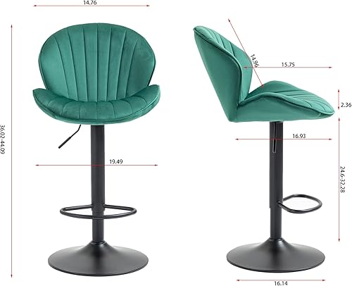 Miniatura 2 de SZLIZCCC Shell - Juego de 2 taburetes de bar giratorios ajustables con chasis negro, silla de bar de terciopelo con respaldo medio, taburete de