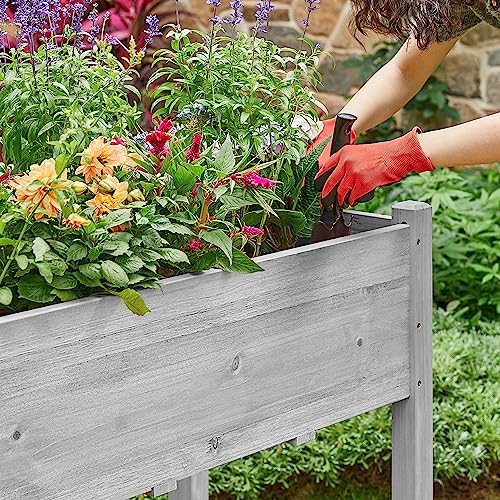Image of Yaheetech 1pc Raised Garden Bed Outdoor with Legs Horticulture Elevated Wood Planter Boxes w /Stable Rectangle Structure Standing Planter for Vegetables Flowers Herbs Planting,Gray | Fir wood with black non-woven fabric liner offers elevated planting, saves patio space, and enhances garden display.
