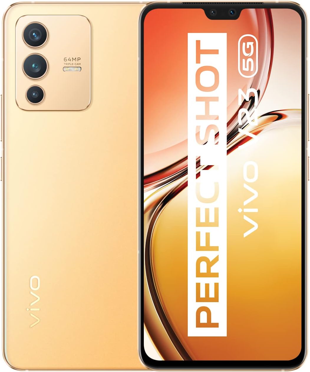 VIVO V23 5G Smartphone, 12GB +256GB Android Mobile Phone, 6.44 Inch 90Hz FHD+ AMOLED Display, 64MP Triple Camera + 50MP Front Camera, 44W Fast Charge Phone, UK Version, Sunshine Gold