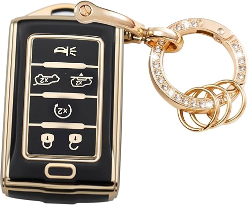 Funda para llavero con llavero de metal compatible con Jeep Grand Wagoneer, accesorios de TPU suave, funda de protección de TPU suave, color negro,