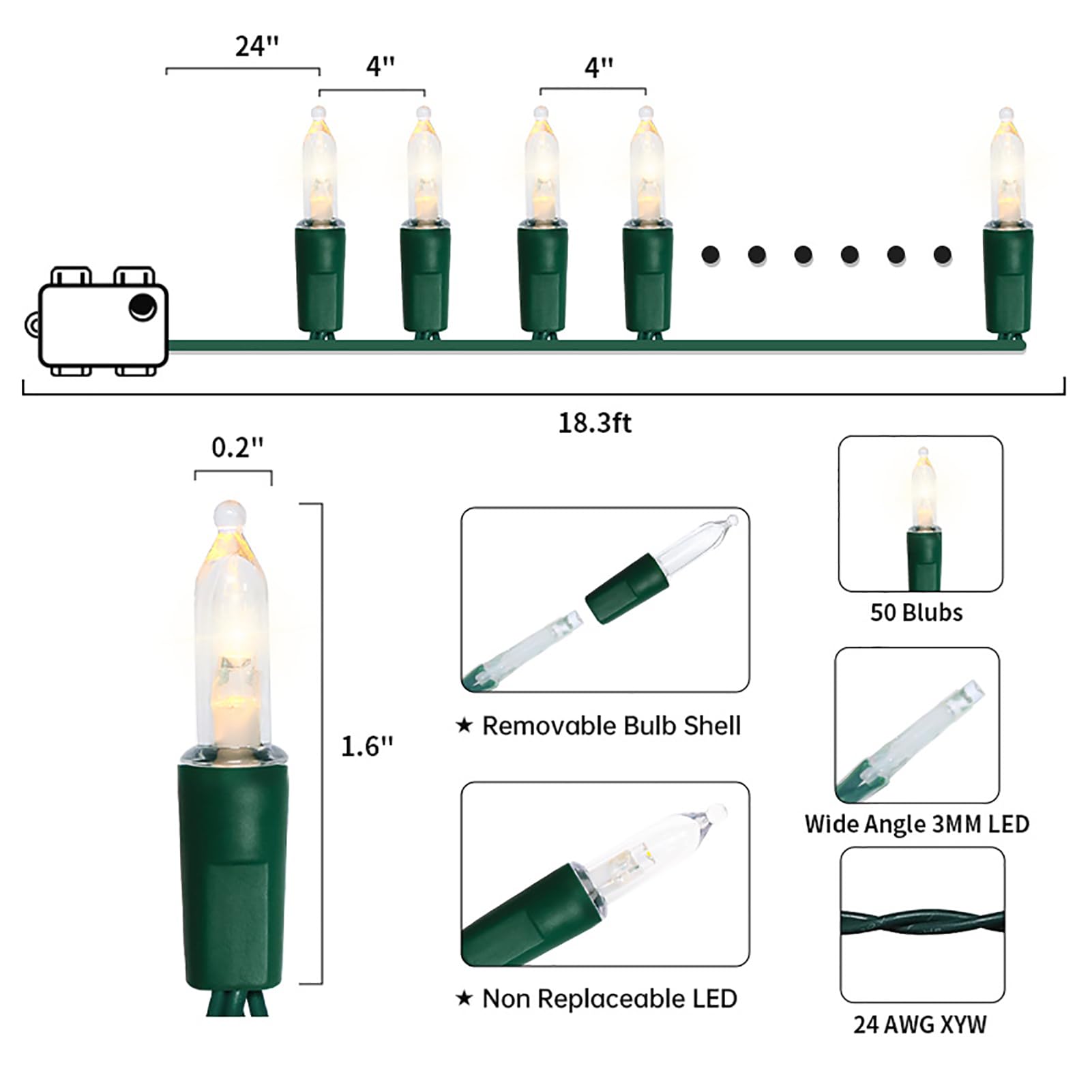 Luci natalizie confezione da 2 pezzi, 50 luci LED a batteria, 9 funzioni, bianco caldo, mini luci impermeabili per albero di Natale, ghirlande per interni ed esterni, decorazioni natalizie