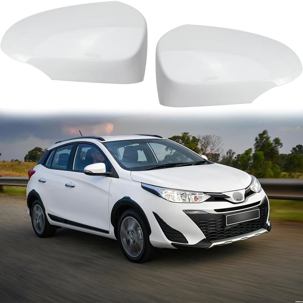Tappi per Specchietti Bianco, Copri Specchietto Retrovisore Auto Coppia Calotte Specchio Destra + Sinistra Sostituzione per Yaris 2012-2020