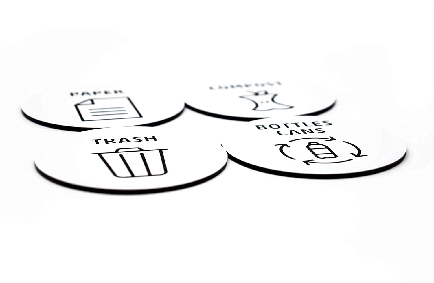 Set of 4 Waste Bin Signs | Trash, Paper, Compost, Bottles & Cans | Durable Acrylic Signs for Recycling Bins