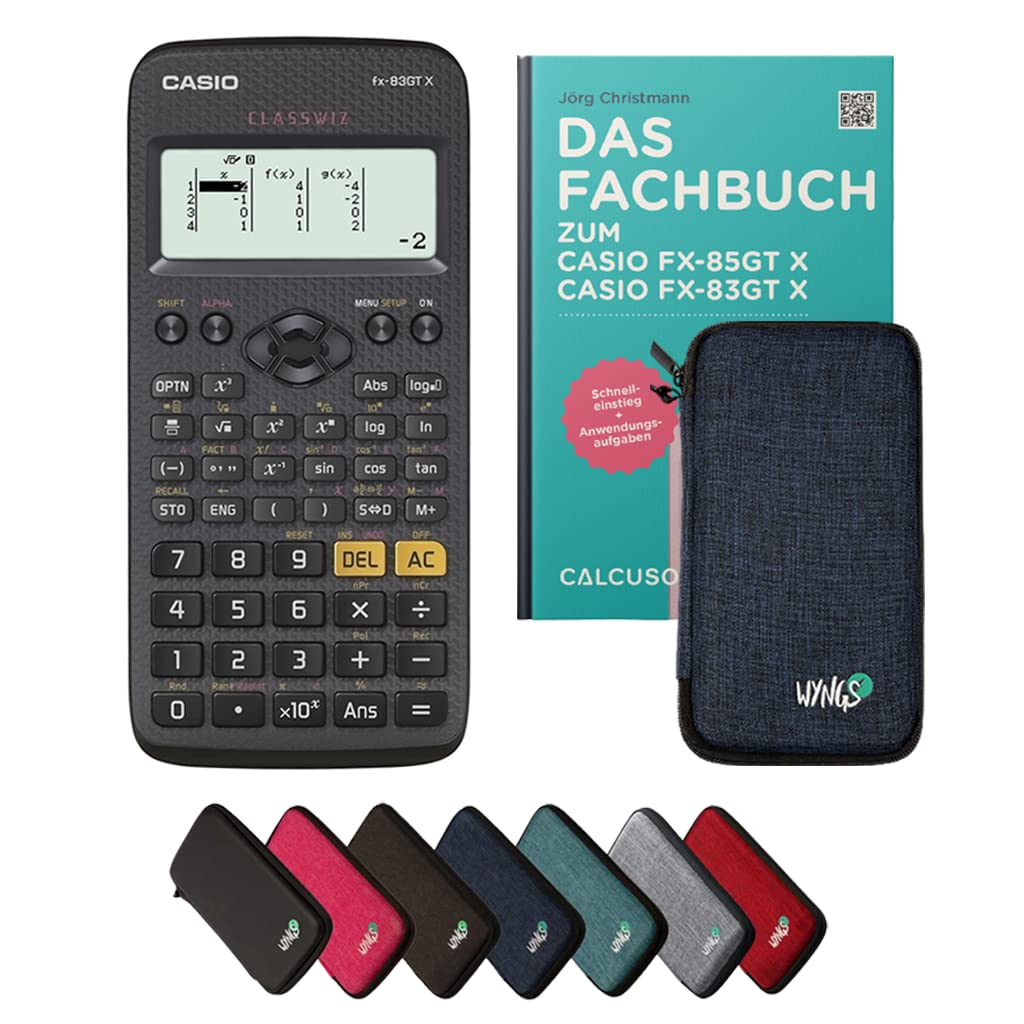 Casio fx-83GT X Incl. Funda Protectora Azul y Libro especializado (64 páginas, DIN A5) – Calculadora científica – Smart Set (Alemán)