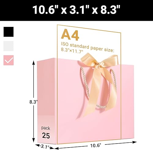 Miniatura 9 de EUSOAR Bolsas de regalo de agradecimiento con asas, 50 bolsas de papel de estraza negras de 10.6 x 3.1 x 8.3 pulgadas, con asa de cinta de lazo,