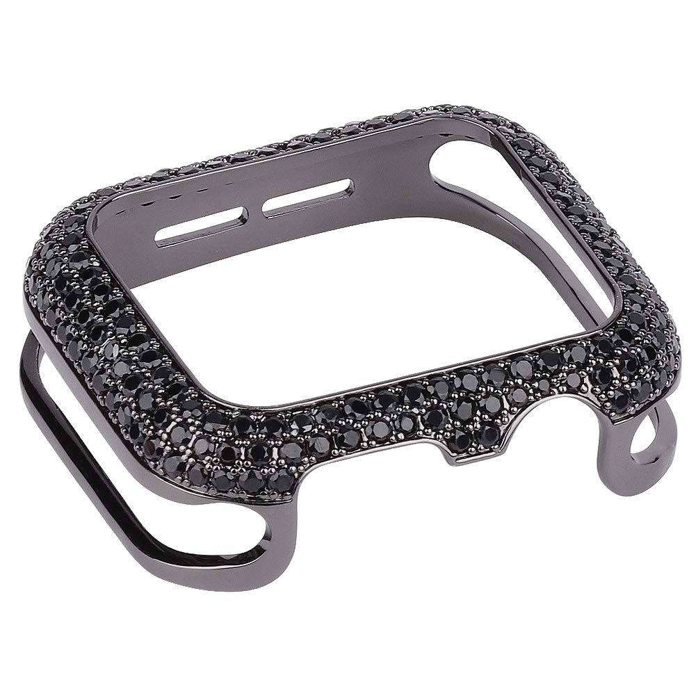 Preciosa carcasa de cristal brillante con bisel de diamantes de imitación compatible con Apple Watch Series 6, 5, 4, SE, 3, 2, 1 (negro con cristales negros, 44 mm/42 mm)