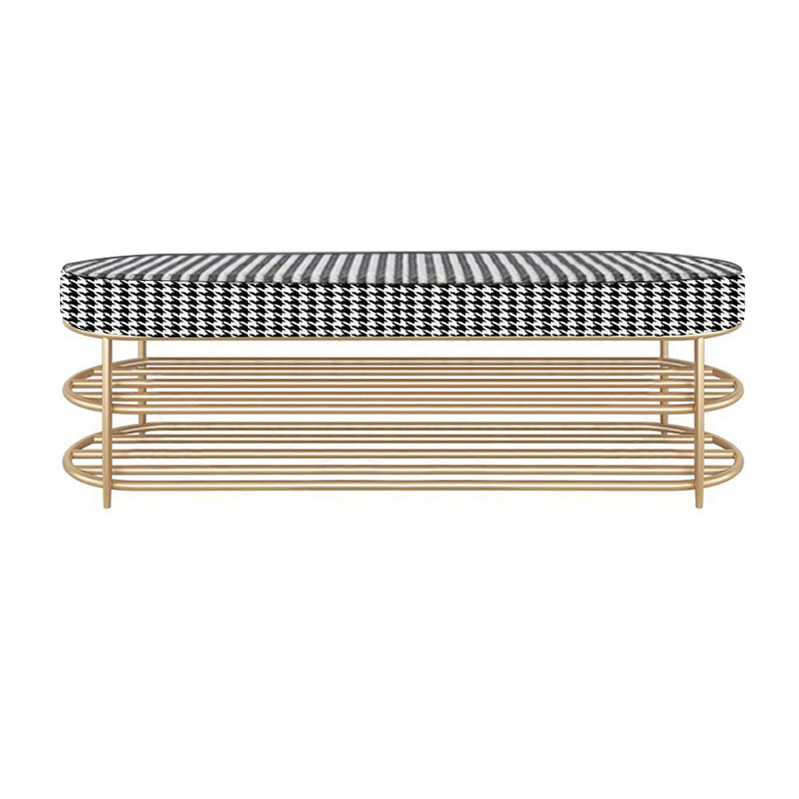 LWJSOCP Modern Metal Shoe Bench with Velvet Upholstered Seat Multipurpose Entryway Storage Rack