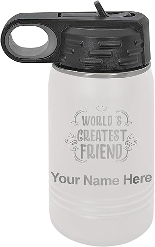 Miniatura 14 de LaserGram Personalized Water Bottle, World's Greatest Friend, Stainless Steel Double Wall Vacuum Insulated with Flip Top Straw, Custom Engraved Gift