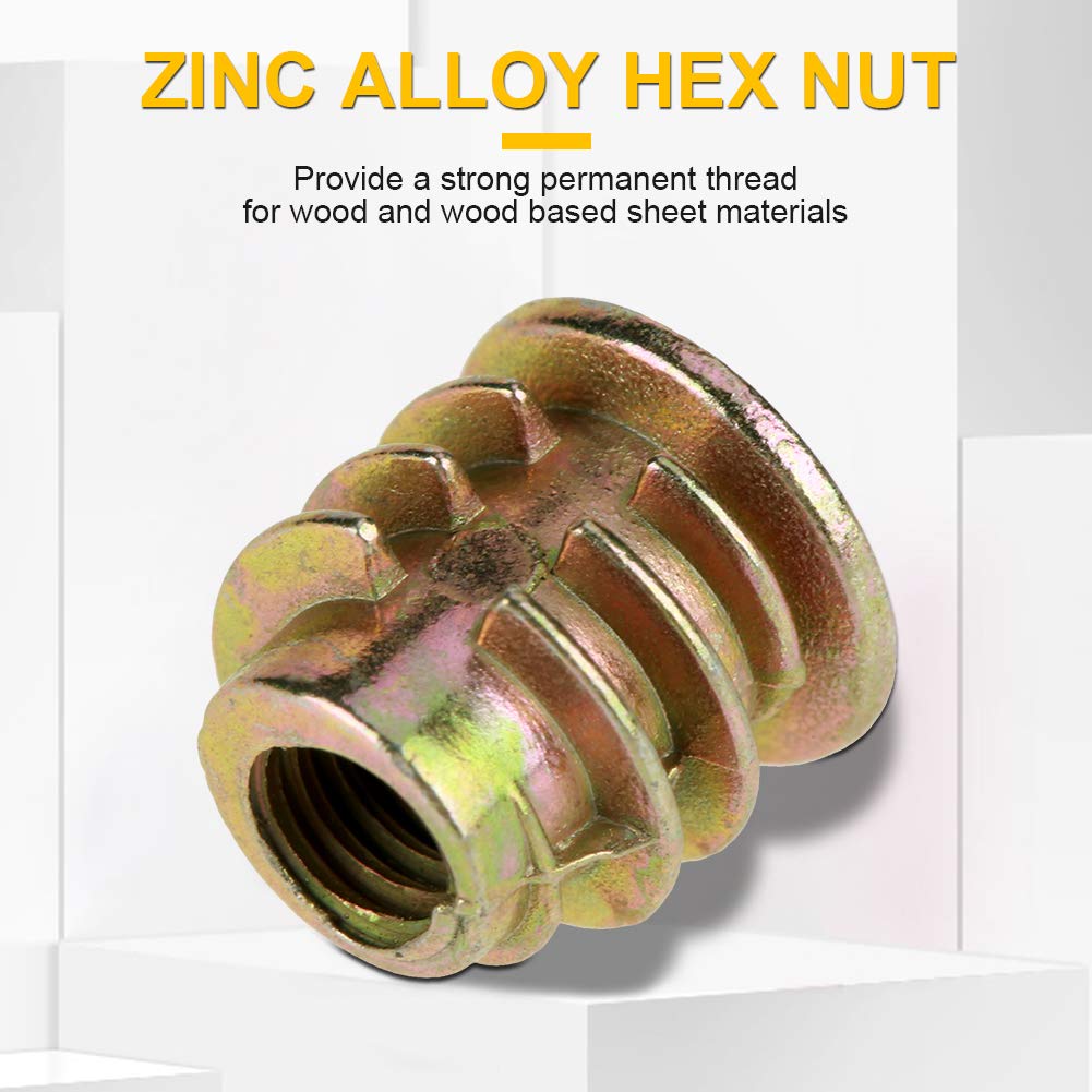 Boccole Filettate per Legno M4, 50PCS M4x8mm In lega di zinco con flangia esagonale Dado a vite Attacco esagonale Assortimento di dadi con inserto filettato per mobili in legno