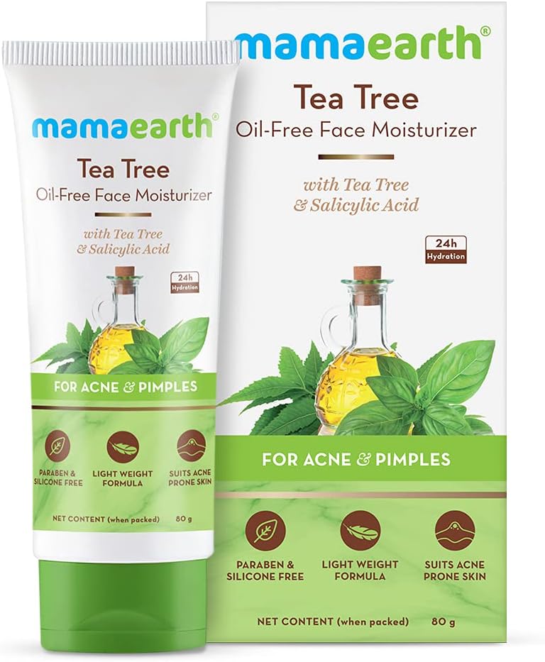 Mamaearth Tea Tree Oil-Free Moisturizer For Face For Oily Skin With Tea Tree & Salicylic Acid For Acne & Pimples 80g