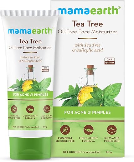 Mamaearth Tea Tree Oil-Free Moisturizer For Face For Oily Skin With Tea Tree &amp; Salicylic Acid For Acne &amp; Pimples 80g