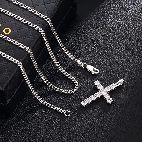 KRKC&CO Moissanite Diamond Cross Pendant For Men, S925 Sterling Silver, D Color, 1.1Carat, with 2mm 20" Rope Chain, Brilliant Excellent Cut Iced Out, 14K Gold, For Him3
