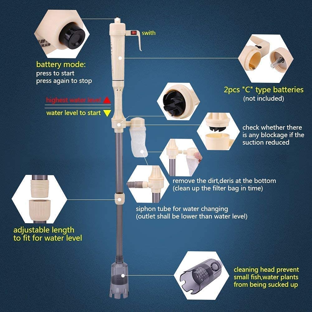 Fdit Acquario Ghiaia Pulitore batteriebetriebene Acquario Washer Acqua Cambiare Strumento di pulizia per acquario(Nessuna Spina)