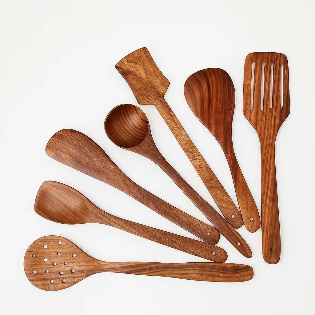 7-Piece Natural Sheesham Wooden Kitchen Utensil Set – Premium Eco-Friendly Wooden Cooking Tools for Home & Professional Kitchens – Sustainable, Non-Toxic, Heat-Resistant, and Durable