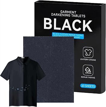 Black Fabric Dye 10 Sheets/Box, Washing Machines Fabric Dye Tablets, Blackening Restore Color Sheets, Renew & Dye Up Your Clothes, Easy to Use 1box