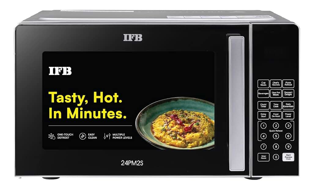 IFB 24L Solo Microwave Oven with 69 Auto Cook Menus (24PM2S, Silver, Mug Recipes, Steam Clean, Auto Reheat, Preset Timer, Power Save, Child Safety Lock, 10 Power Levels) — image 1 of 13