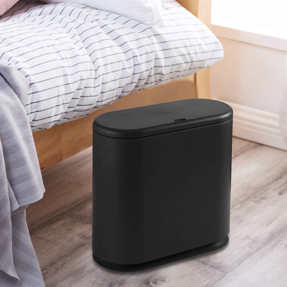 Cubo de basura ovalado dividido de 8 litros de estilo nórdico con tapa para baño, cocina, dormitorio, oficina, cubo de basura ovalado dividido (negro)