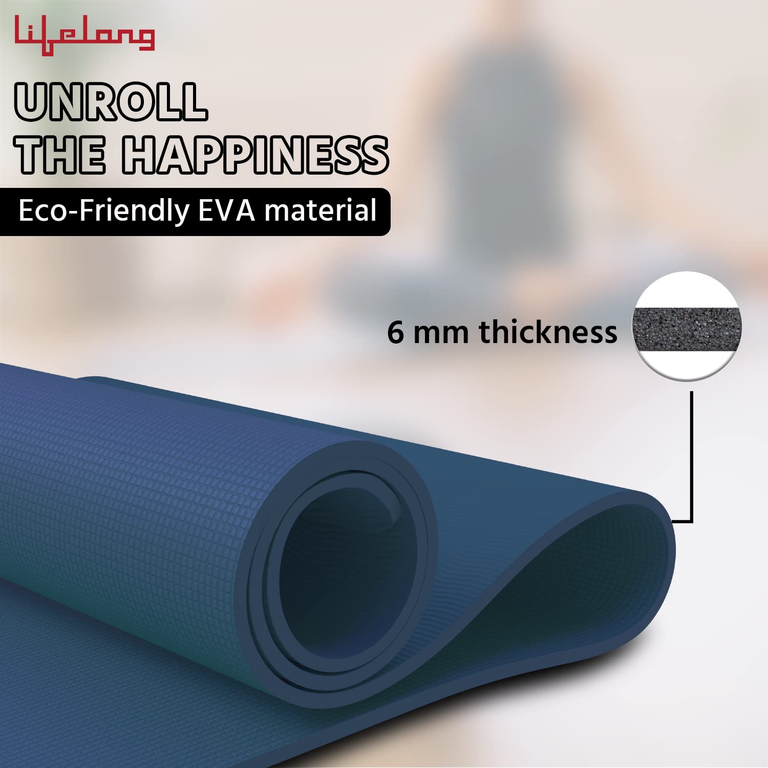 Lifelong Yoga Mat - Blue - Anti-Slip & Portable -2