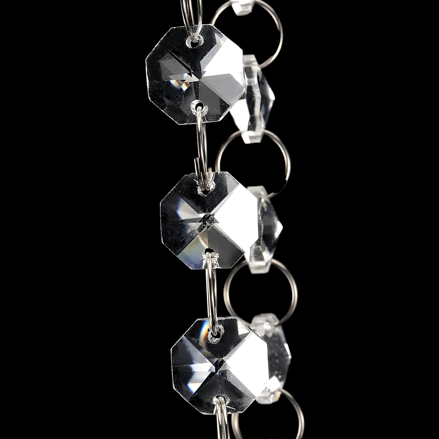 JOIKIT 52 Feet K9 Crystal Garland Strands, 14mm Crystal Chandelier String Beads Chain Clear Octagon Prism Diamond String for Decorations, Lamp, Wedding, Lobby