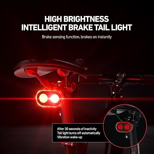 Miniatura 4 de Luces de bicicleta delanteras y traseras, faro inteligente y luz trasera, 11+20 modos de detección de freno, luces traseras de bicicleta recargables