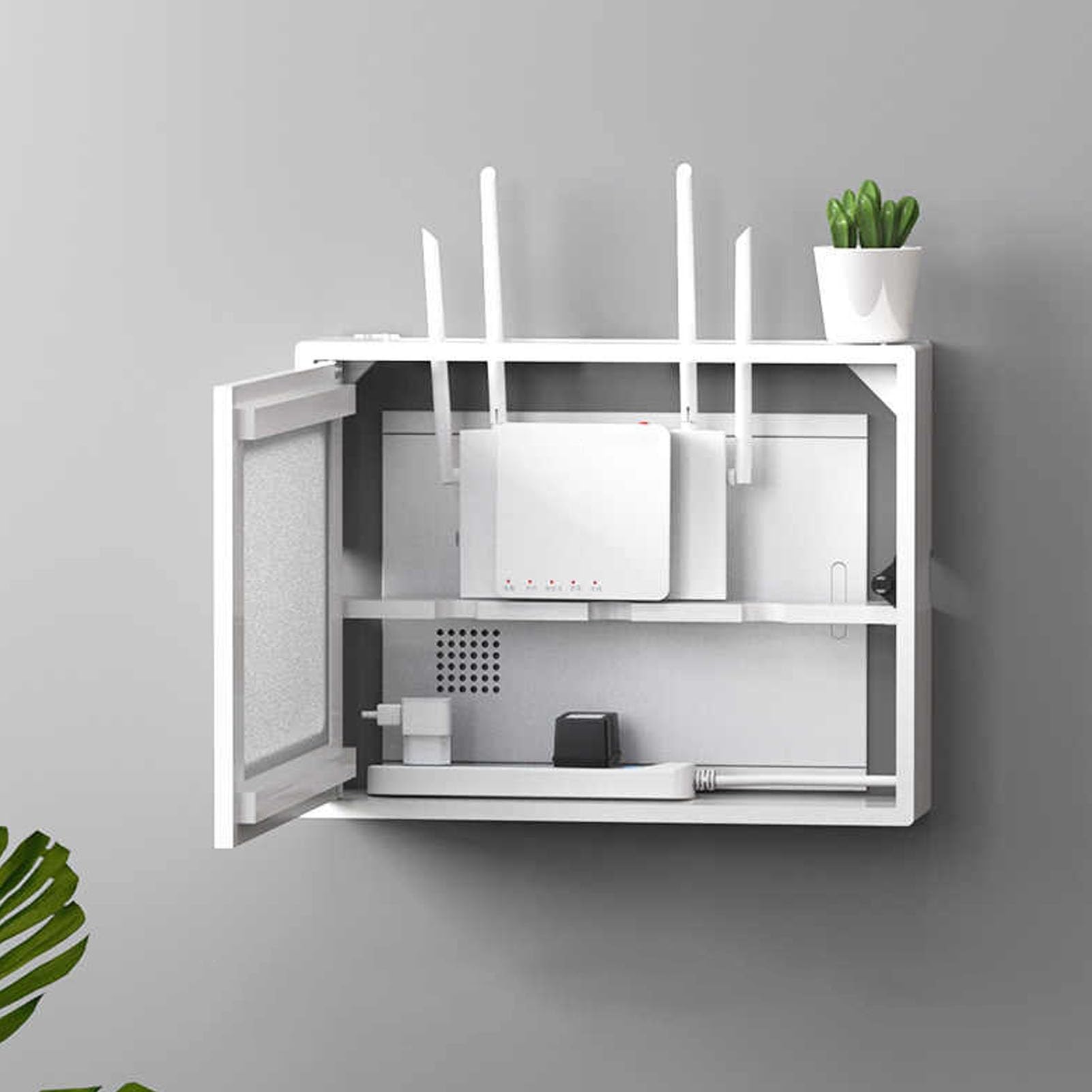 Wandmontierte WiFi-Aufbewahrungsbox, Router Ständer, Set Top Box, Steckdosenleistenschutz, Router Rack unter Kabel Versteckbox(Style 3,52.5x10x42.5cm)