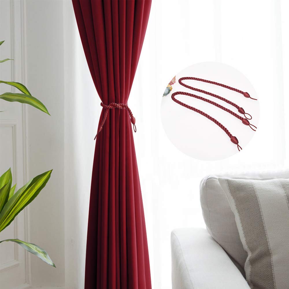 NICETOWN 2 Panels Blackout Curtains with 2 Pieces Tiebacks for Living Room (Each Curtain is 52" Wide x 84" Long, Red)