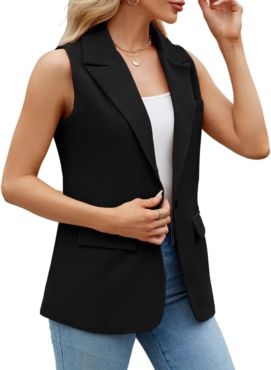 Sleeveless Blazer Vest for Women Summer 2026 Fashion Casual Lightweight Open Front Work Office Blazer Jackets with Pockets