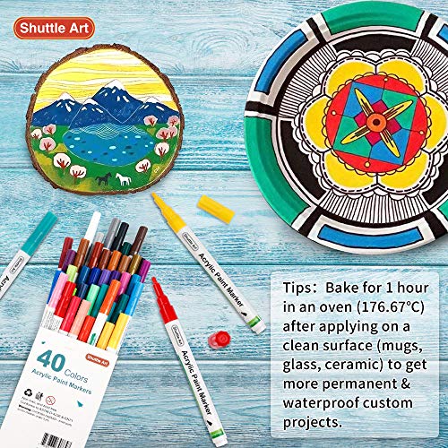 Paint Pens, Shuttle Art 40 Colors Acrylic Paint Markers, Low-Odor Water-Based Quick Dry Paint Markers For Rock, Wood, Metal, Plastic, Glass, Canvas, Ceramic #TOP7