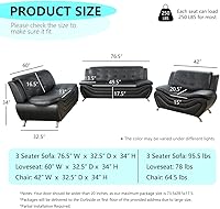 Vista 2 de Sofá seccional de cuero negro, juego de muebles de sala de estar, juego de 2 piezas de sofá moderno para sala de estar, apartamento, oficina, negro#1