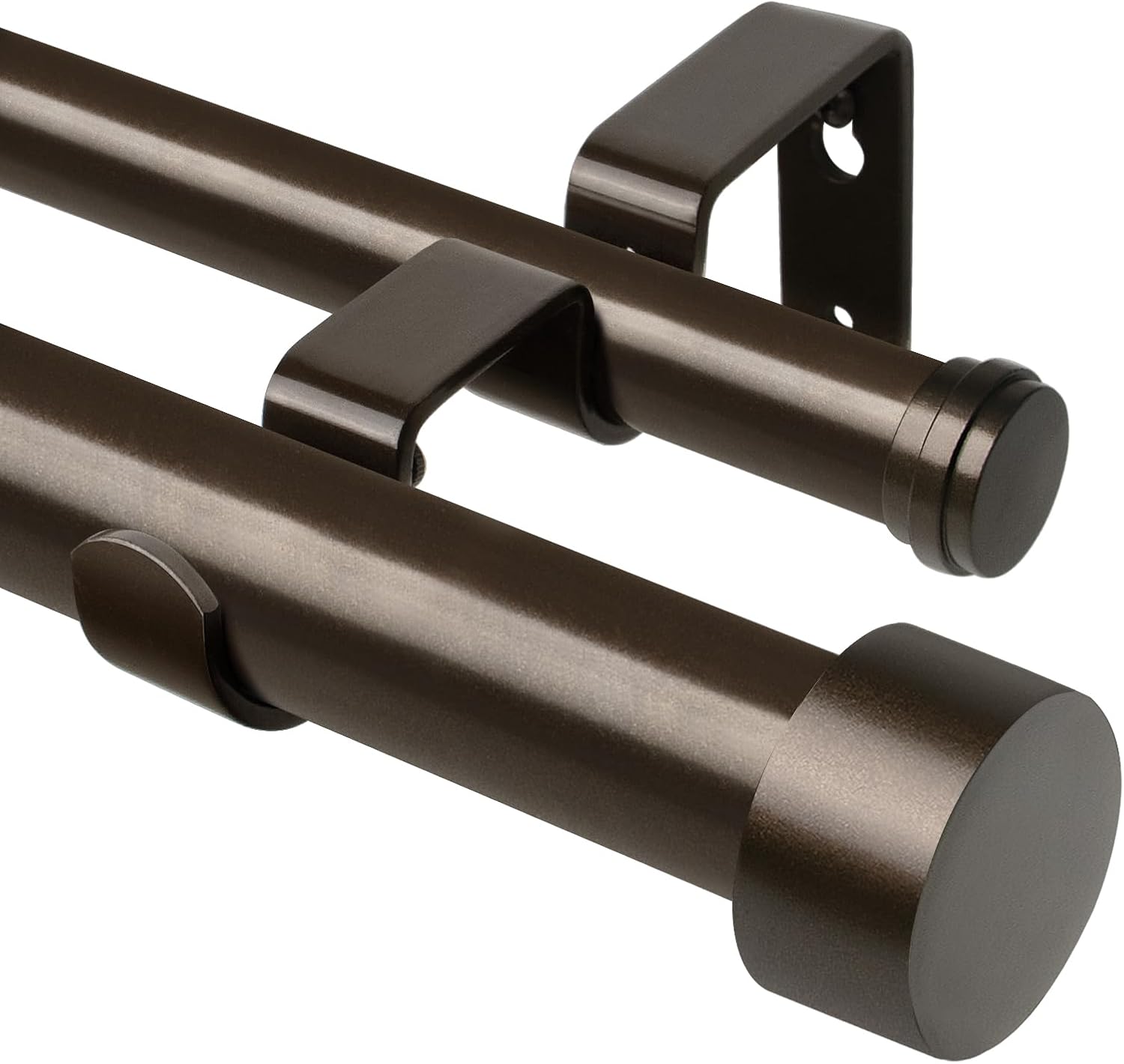 KAMANINA 1 Inch Double Curtain Rods 66 to 120 Inches (5.5-10 Feet), Heavy Duty Adjustable Double Curtain Rod for Windows, Bronze Drapery Rods with End Caps Bronze 66-120"